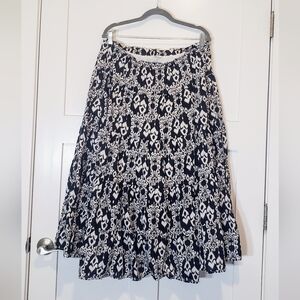 Christopher & Banks Maxi Skirt Tiered Cotton Black & White Print Lined Medium